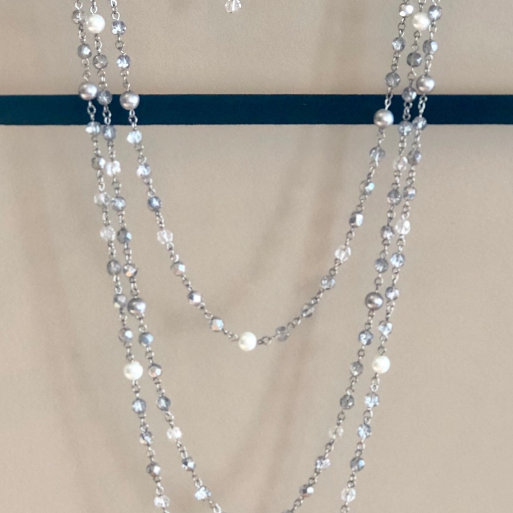 WHBM MultiTier Silver, Gray & Pearl Necklace